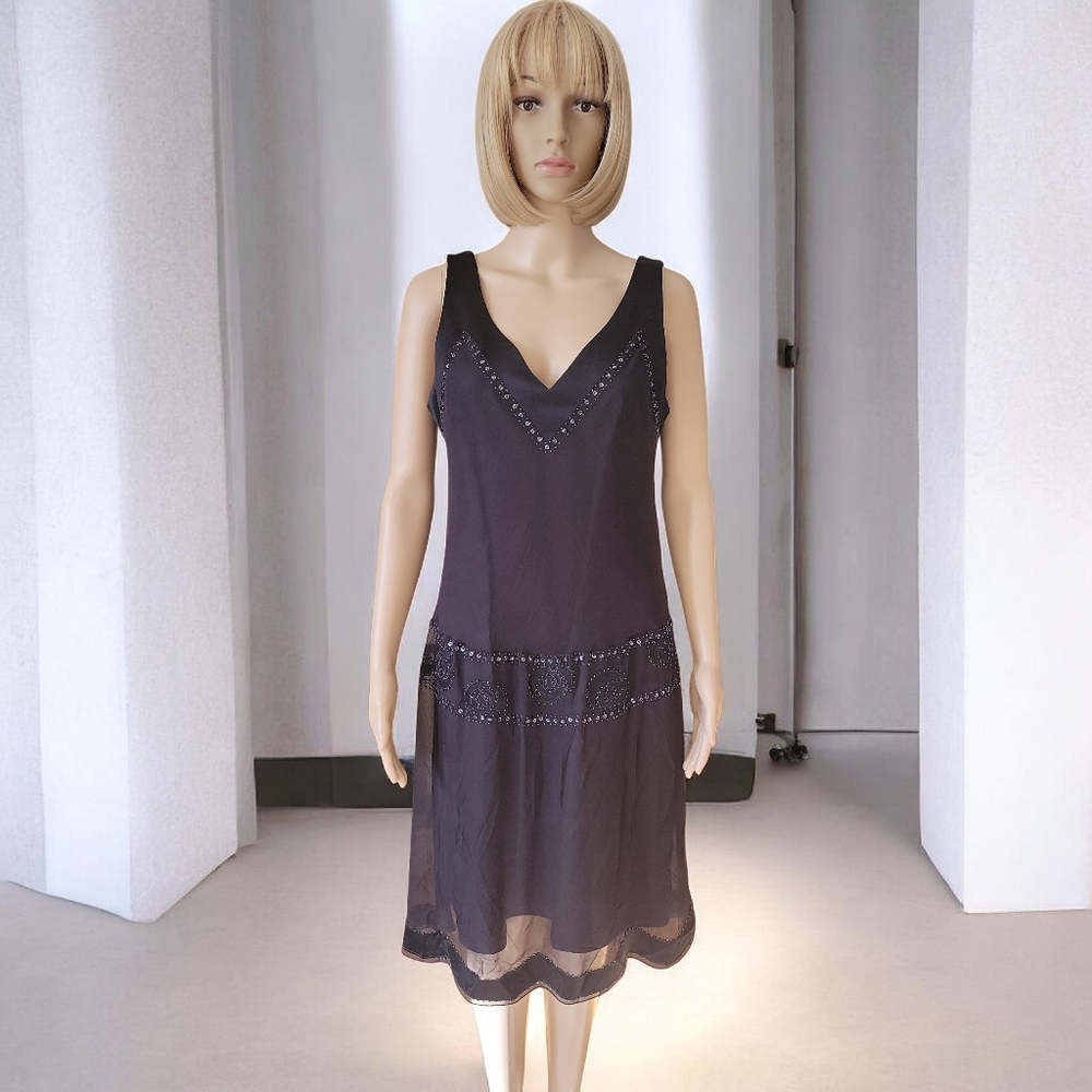 Vintage NINE WEST 100% Silk Dress, 12, Black, EUC - Picture 3 of 13